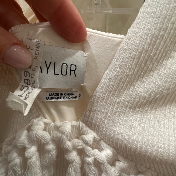 Saylor White Ribbed Midi Dress with Fringe and Slit, small - Picture 5 of 5